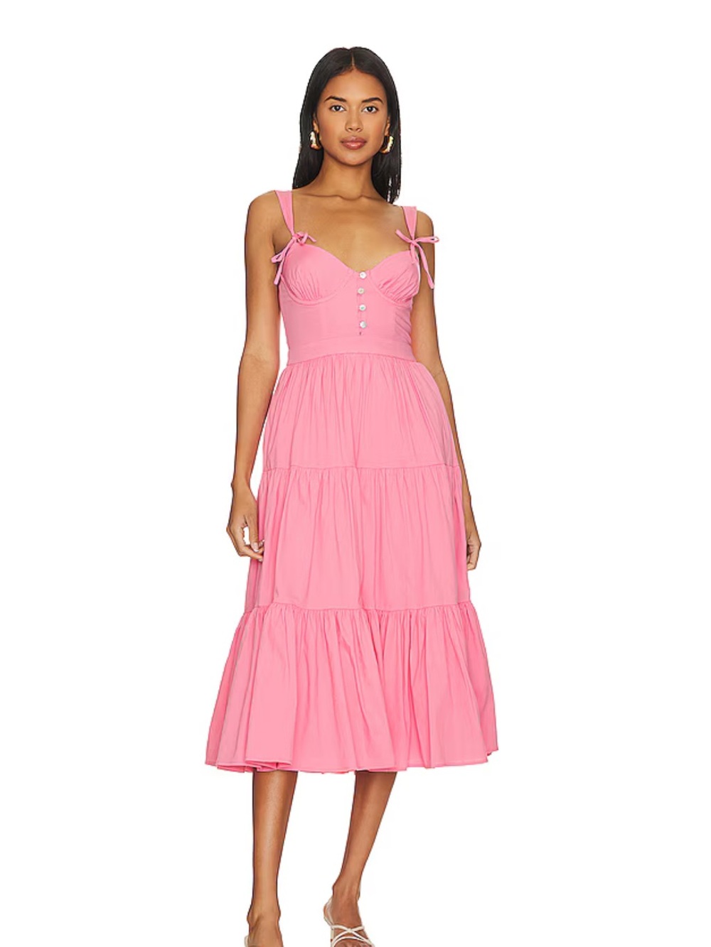 Tularosa Poppy Midi Dress in Watermelon Pink